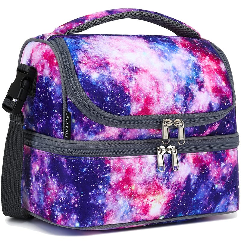 FlowFly Double Decker Cooler Insulated Lunch Bag Large Tote for Boys Girls Men Women With Adjustable StrapGalaxy