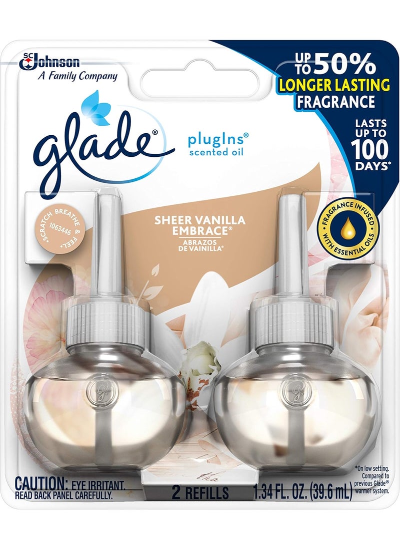 Glade Glade PlugIns Refills Air Freshener Scented and Essential Oils for Home and Bathroom Sheer Vanilla Embrace 134 Oz 2 Count  - Image 1