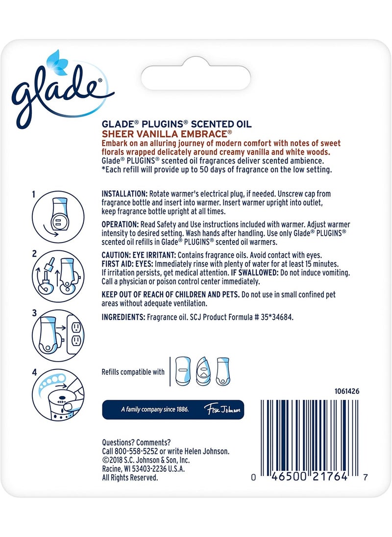 Glade Glade PlugIns Refills Air Freshener Scented and Essential Oils for Home and Bathroom Sheer Vanilla Embrace 134 Oz 2 Count  - Image 2