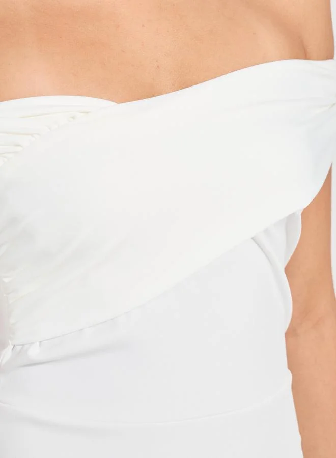 Styli Solid Off Shoulder Neck Bodycon Midi Dress