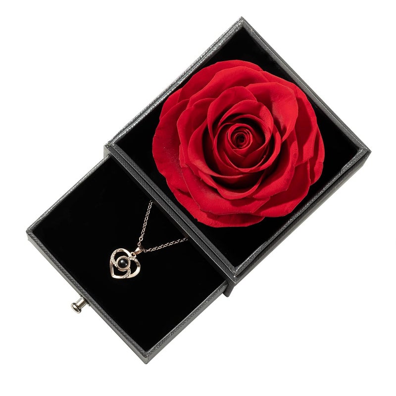 Tiaronics Best Mom Ever Preserved Real Red Rose Drawer Eternal Preserved Red Rose Flower with Necklace 100 Languages Gift Enchanted Real Rose Flower for Valentines Day for her Red - Image 4