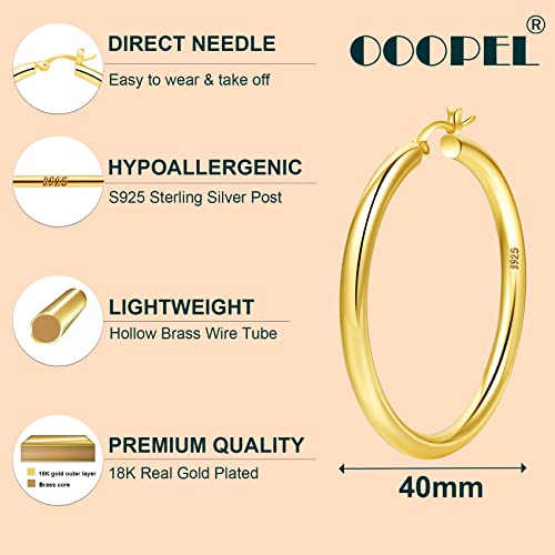 OOOPEL 4mm Thick Gold Chunky Earrings Steling Silver Post Hoops Earrings For Women Hollow Tube Hoops Earrings Thick Gold Hoop Earrings Hypoallergenic Lightweight Gold Hoop Large Earrings 20/30/40/50/60MM - Image 2