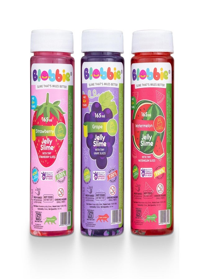Blobbie® Fruit Jelly Slime Set of 3 for Girl| Strawberry, Grape, Watermelon | 165 ml x 3 = 495 ml |Fruity Fragrances | with Tiny Fruit Slices |100% Non-Sticky | 100% Non-Toxic | for Age 4+ Years - Image 1