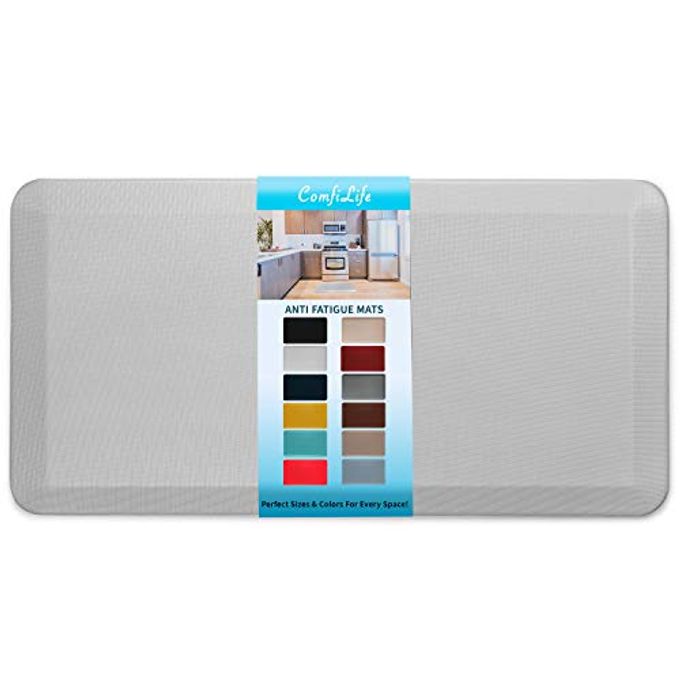 ComfiLife Anti Fatigue Floor Mat  3/4 Inch Thick Kitchen Mats for Floor, Standing Desk Mat, Kitchen Rug  Comfort at Home, Office  Durable  Stain Resistant  Non-Slip Bottom (24" x 70", Silver)