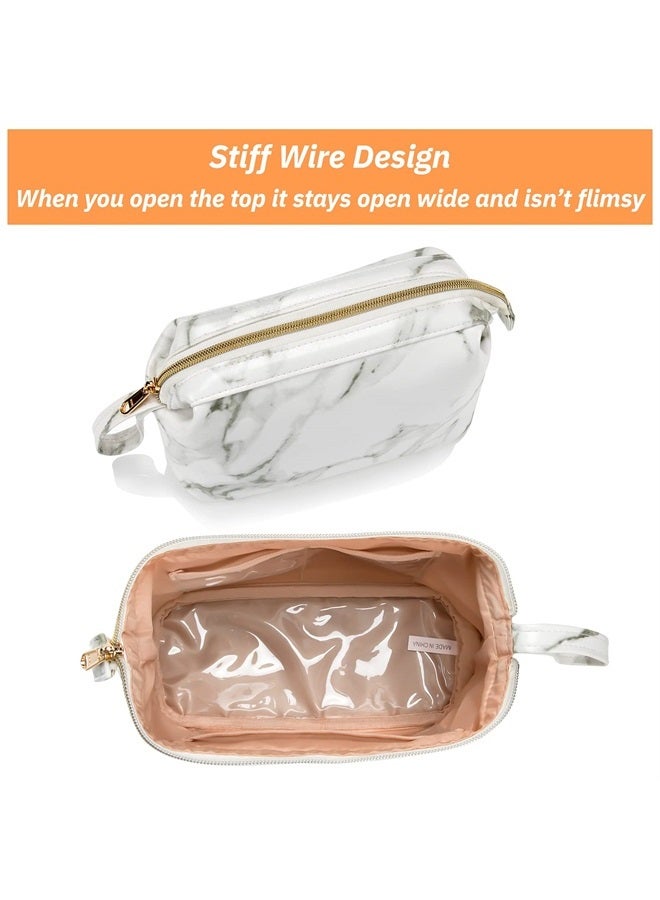 OCHEAL Small Marble Makeup Bag, Small Cosmetic Bags for Women,Large Capacity Portable Cosmetic bag Storage Organizer for Purse Everyday Use (Small, Marble) - Image 2