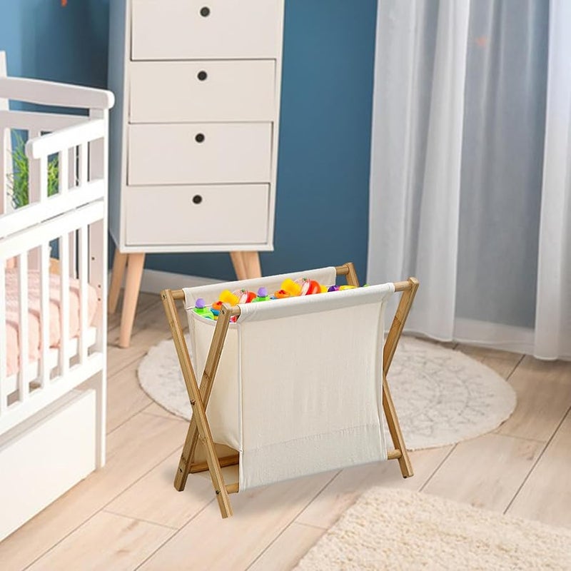 Khaki White Foldable Laundry Basket Cotton Lined Storage Bag Space Saving Clothes Hamper - Image 5