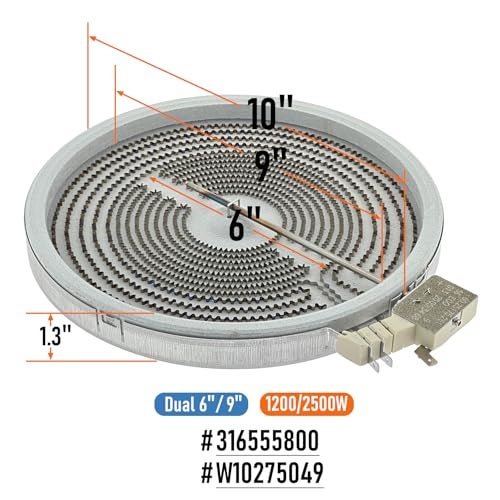 ORIGPARTS 316555800, W10275049 Range Dual Radiant Surface Element Heater 6/9 Inch, 2500W/1200W Compatible with Whirlpool Frigidaire, Replaces 316224300, 316418400, 316418401, 318198932, WPW10275049, W10173896 - Image 2