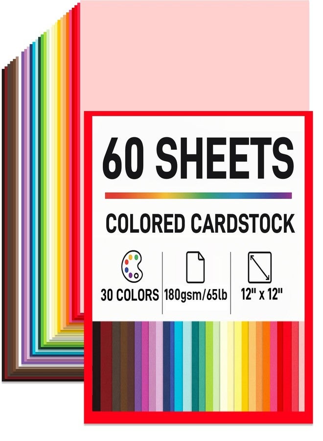 Booknow 60 Sheets Colored Cardstock Paper for Crafts, 30 Assorted Colors 70lb/180GSM Construction Paper, 12x12 Inches, Scrapbook & DIY Crafts, Back to School Supplies - Image 1