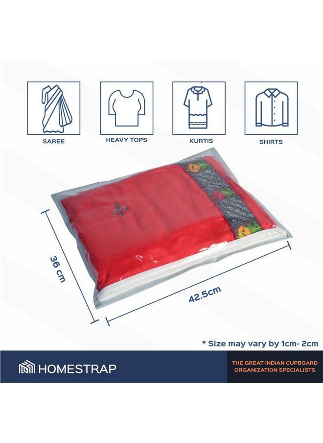 هومستراب مجموعة Homestrap من 5 حقائب ساري | 4 أغطية ساري قابلة للطي ومبطنة من القطن ومكونة من 3 طبقات (أزرق داكن) و1 منظم خزانة ملابس ساري (بيج) لليهنغا والبدلة والفستان والإكسسوارات  - Image 3