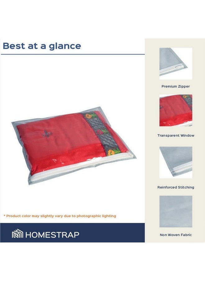 هومستراب مجموعة Homestrap من 5 حقائب ساري | 4 أغطية ساري قابلة للطي ومبطنة من القطن ومكونة من 3 طبقات (أزرق داكن) و1 منظم خزانة ملابس ساري (بيج) لليهنغا والبدلة والفستان والإكسسوارات  - Image 5