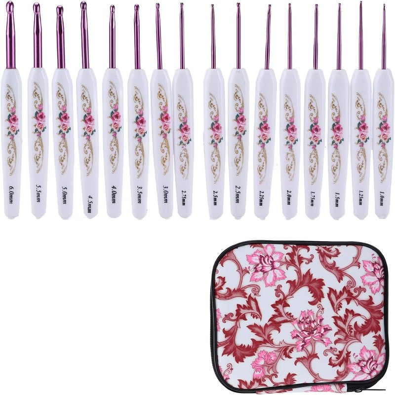 Ergonomic Crochet Hooks Set, Aluminum Knitting Tool Set with Comfort Grip Handle, 16 - Piece DIY Crochet Needles in Carry Bag for Beginners and Enthusiasts (Roseate) - Image 1