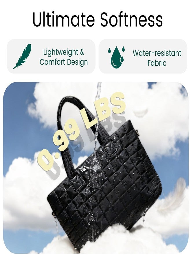 VNIMTI Tote Bag for Women, Lightweight Puffer Tote Bag with Zipper, Large Quilted Shoulder Bag for Work, Travel, Gym, Black - Image 2
