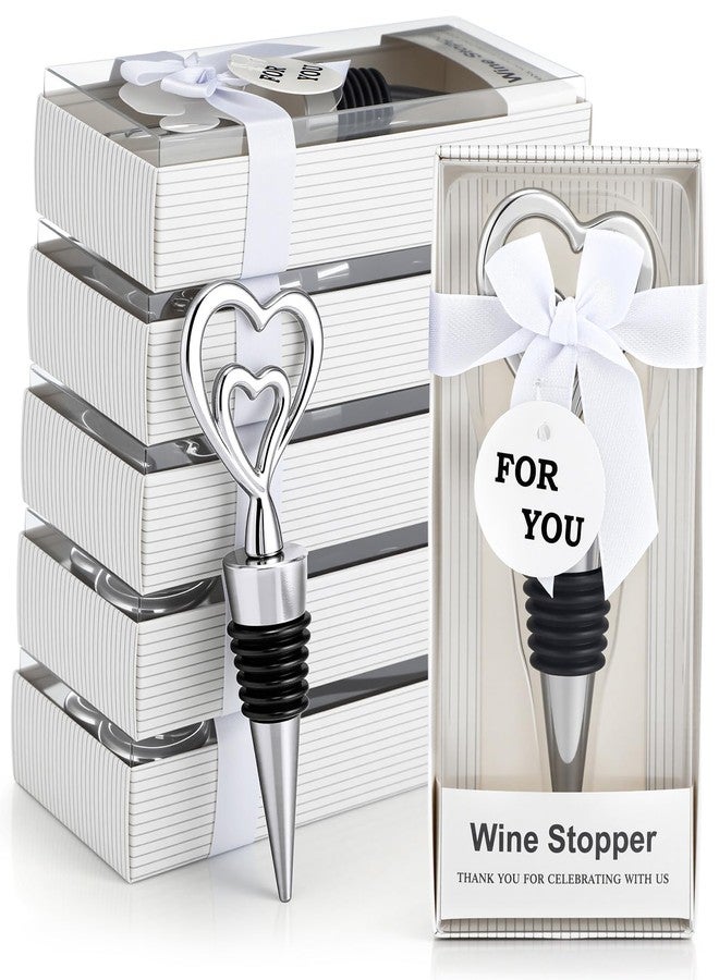 Ferraycle 30 Pcs Heart Wine Stoppers Wedding Bridal Shower Favor for Guests Silver Heart Wine Bottle Openers Champagne Stopper Wine Saver Metal Wine Cork Holder Plugs with Box for Wedding (Cute) - Image 1