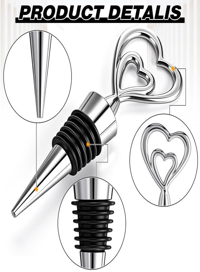 Ferraycle 30 Pcs Heart Wine Stoppers Wedding Bridal Shower Favor for Guests Silver Heart Wine Bottle Openers Champagne Stopper Wine Saver Metal Wine Cork Holder Plugs with Box for Wedding (Cute) - Image 3