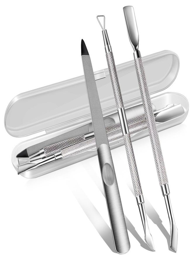 Gionfe 3PCS Cuticle Pusher and Gel Polish Remover Set with Nail Files, Salon Quality Metal Acetone Gel Nail Polish Peeler Scraper Durable Professional Manicure Pedicure Cleaner Tool For Fingernail Toenail - Image 1