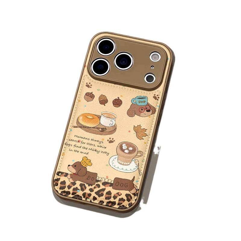 iPhone 14 Plus Scratch Resistant Leather Protective Texture for iPhone 14 14 Plus 14 Pro 14 Pro Max with Leopard Print Dachshund Pattern and Anti - Image 1