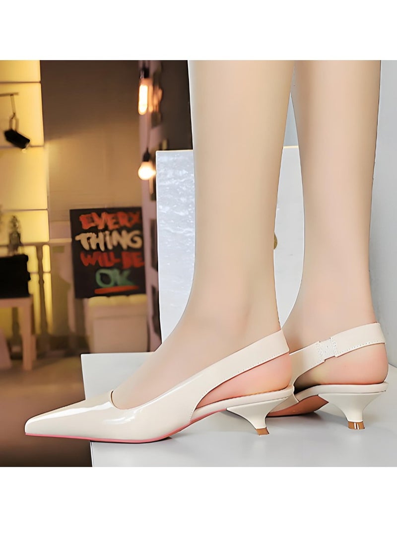 BIGTREE Women's Closed Pointed Toe Pumps Slingback Low Heels With Ankle Straps Sandals Cream White 4CM - Image 4