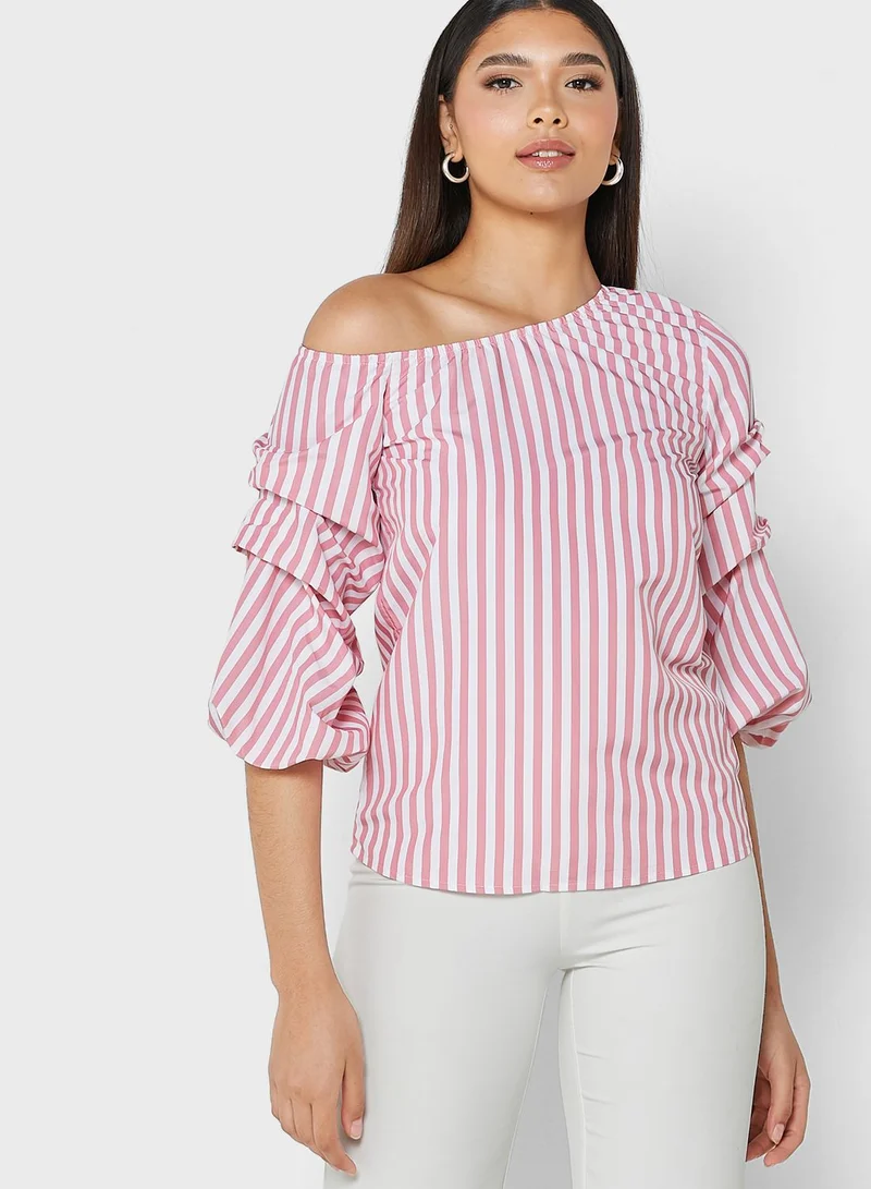 ELLA One Shoulder Ruffle Detail Puff Sleeve Top