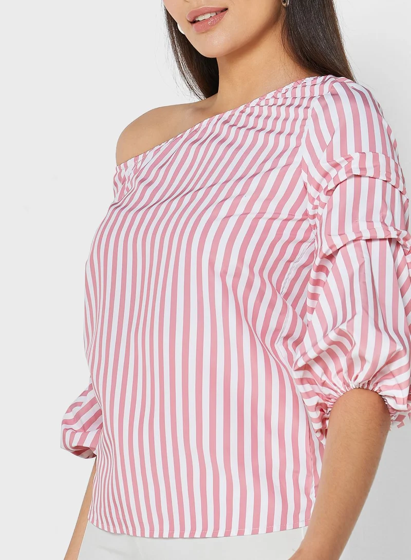 ELLA One Shoulder Ruffle Detail Puff Sleeve Top