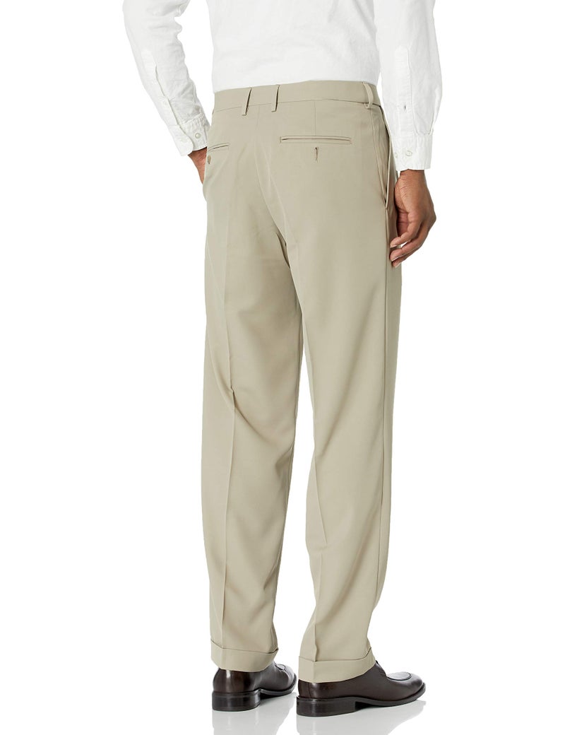 Haggar mens Mynx Gabardine Hidden Expandable Waistband Classic Fit Front Pleated dress pants, Tan, 44W x 30L US - Image 2