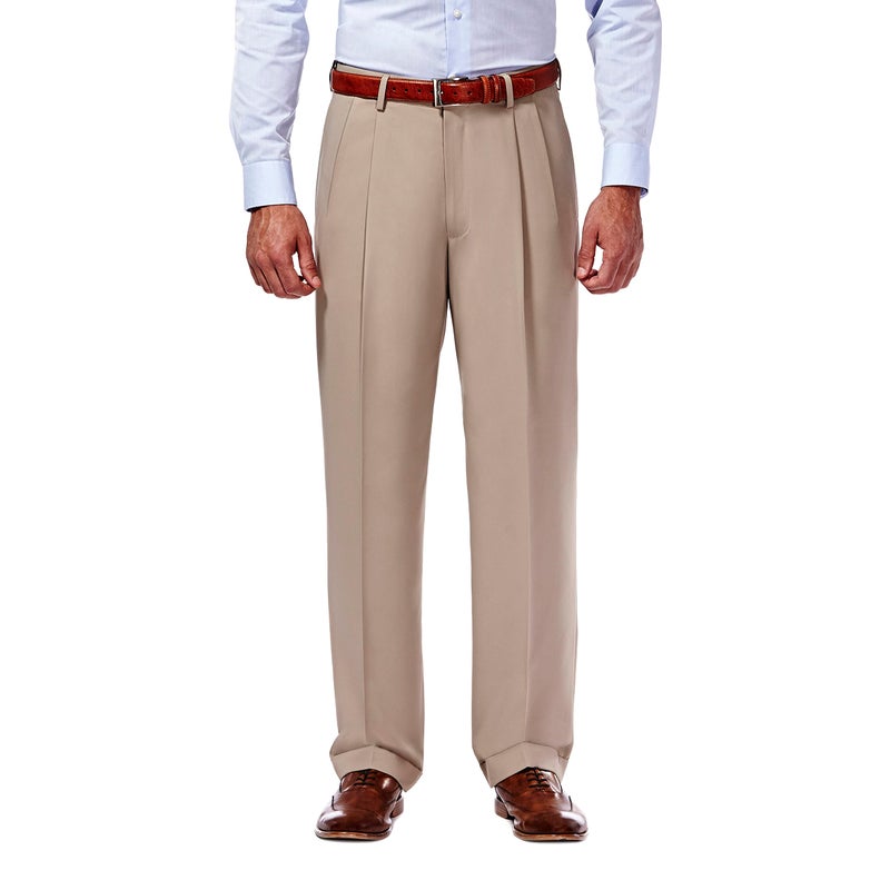 Haggar mens Mynx Gabardine Hidden Expandable Waistband Classic Fit Front Pleated dress pants, Tan, 44W x 30L US - Image 4