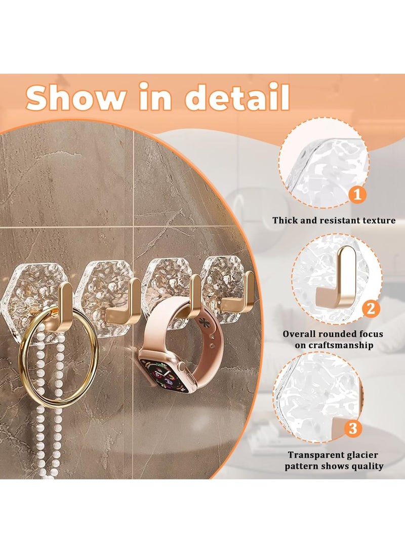 SYOSI Adhesive Hooks, Drill-Free Wall Hooks for Bathroom Kitchen Hallways, Self-Adhesive Heavy Duty Waterproof Hooks for Towels Keys Bags Hats, Gold Ripple Design, 8 Pack - Image 2