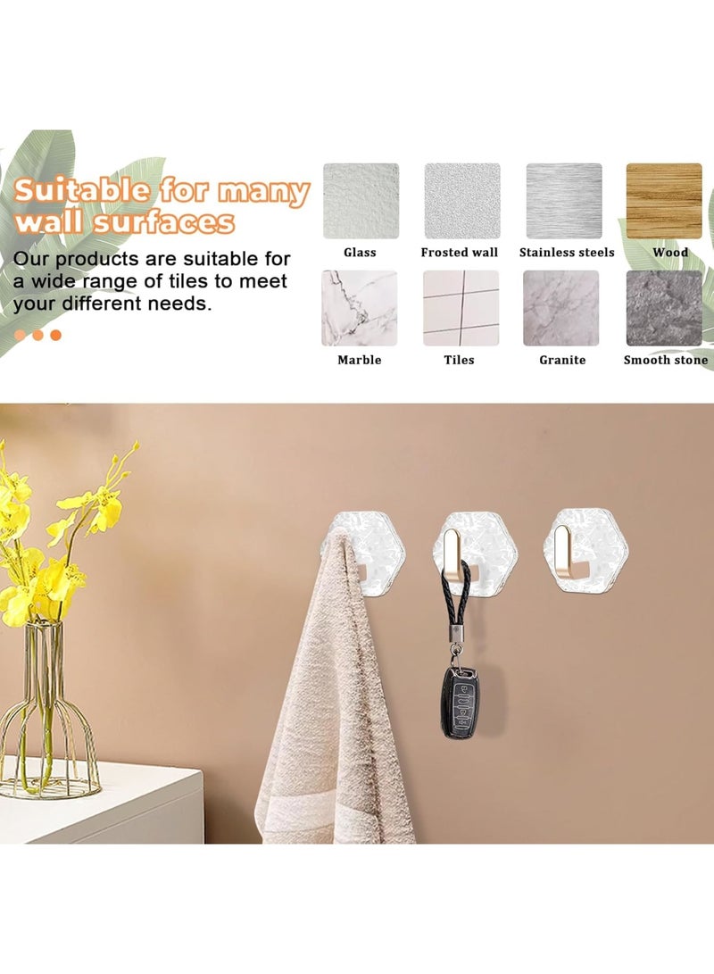 SYOSI Adhesive Hooks, Drill-Free Wall Hooks for Bathroom Kitchen Hallways, Self-Adhesive Heavy Duty Waterproof Hooks for Towels Keys Bags Hats, Gold Ripple Design, 8 Pack - Image 4