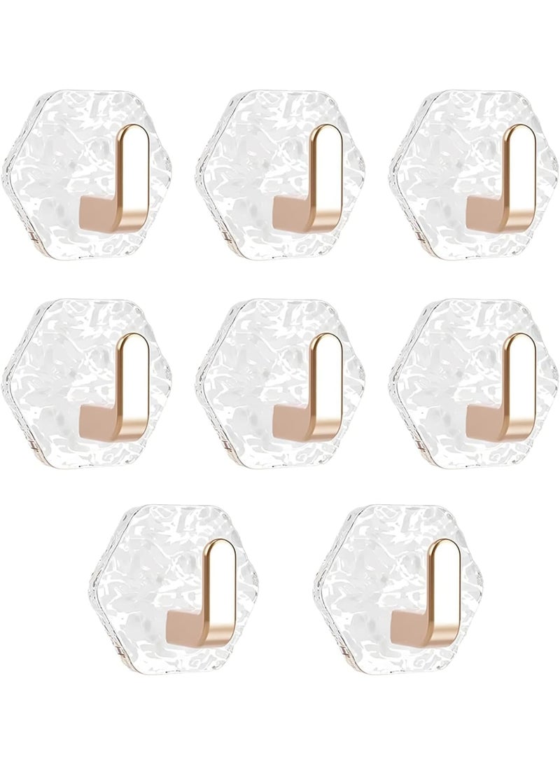 SYOSI Adhesive Hooks, Drill-Free Wall Hooks for Bathroom Kitchen Hallways, Self-Adhesive Heavy Duty Waterproof Hooks for Towels Keys Bags Hats, Gold Ripple Design, 8 Pack - Image 1