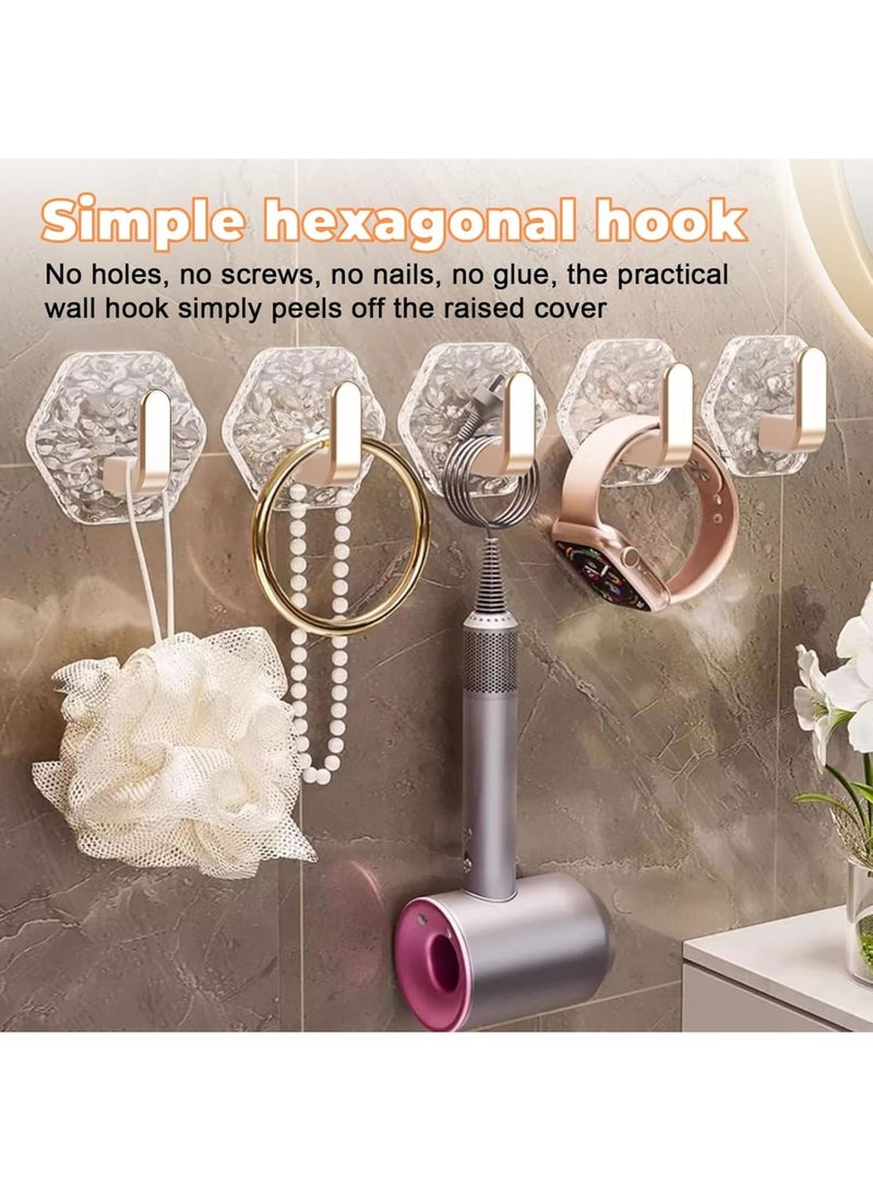 SYOSI Adhesive Hooks, Drill-Free Wall Hooks for Bathroom Kitchen Hallways, Self-Adhesive Heavy Duty Waterproof Hooks for Towels Keys Bags Hats, Gold Ripple Design, 8 Pack - Image 3