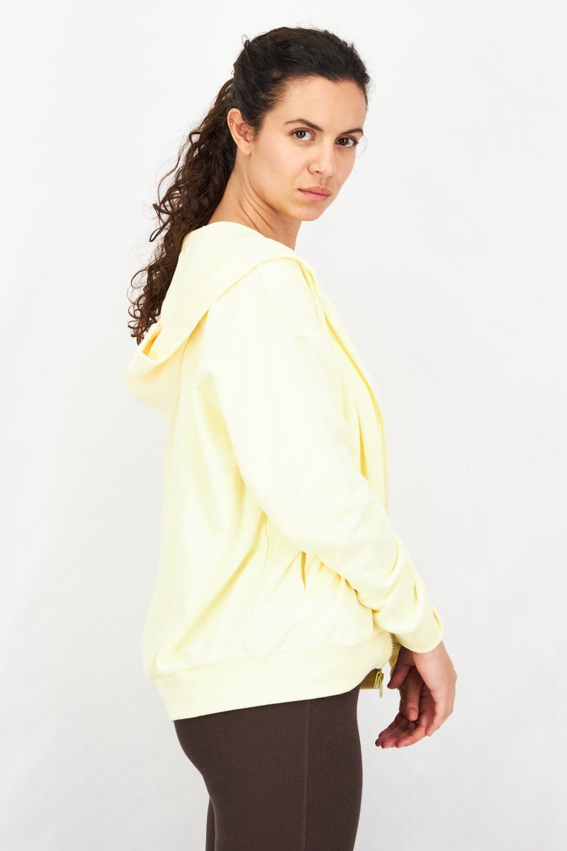 Ocean Pacific Women Hooded Neck Graphic Full Zip Sweatshirt, Pastel Yellow - Image 3