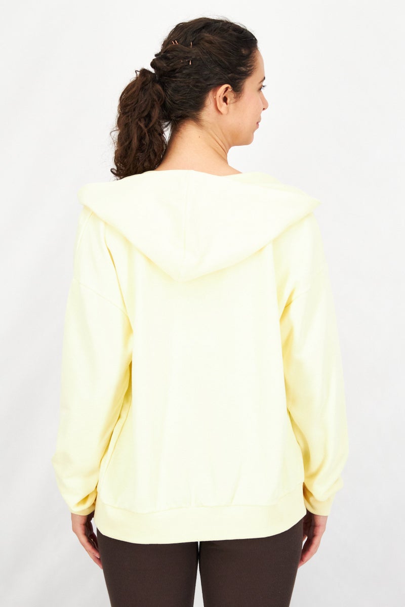 Ocean Pacific Women Hooded Neck Graphic Full Zip Sweatshirt, Pastel Yellow - Image 4