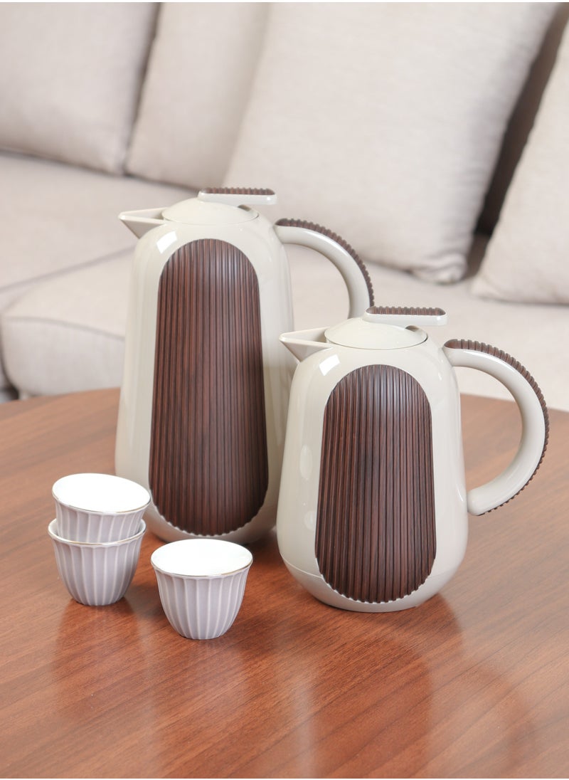 KROOS KROOS 1L + 0.5L Tea and Coffee Thermos Set, Modern Elegant Design in Beige and Dark Wood, High Quality Thermal Insulation.  - Image 1