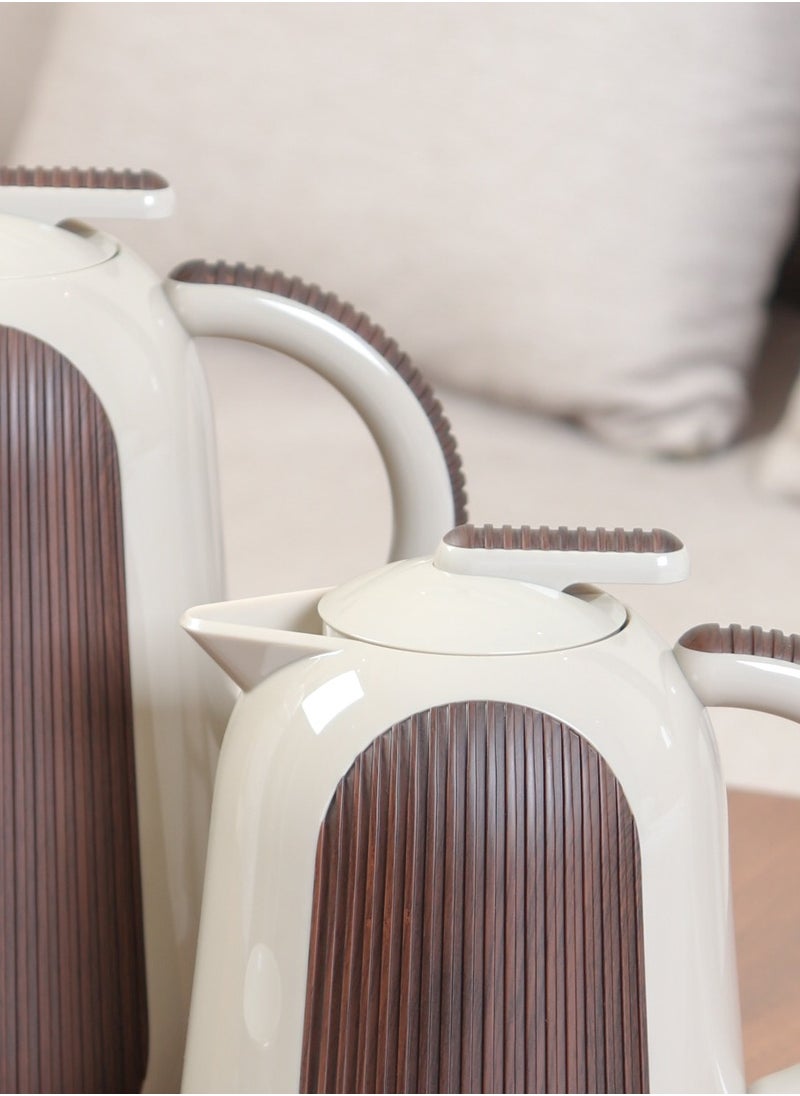 KROOS KROOS 1L + 0.5L Tea and Coffee Thermos Set, Modern Elegant Design in Beige and Dark Wood, High Quality Thermal Insulation.  - Image 2