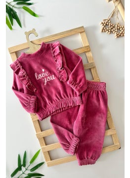 Miniğimin Cicileri My Little Ones Love You Ruffle Detailed Girl Velvet Elastic Set - Dusty Rose 