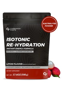 Carbamide Forte Isotonic Powder | Pre Workout Supplement | Instant Energy Drink for Workout | Electrolyte Powder with added BCAA & L Glutamine - Litchi Flavour - 500g (Pack of 1)