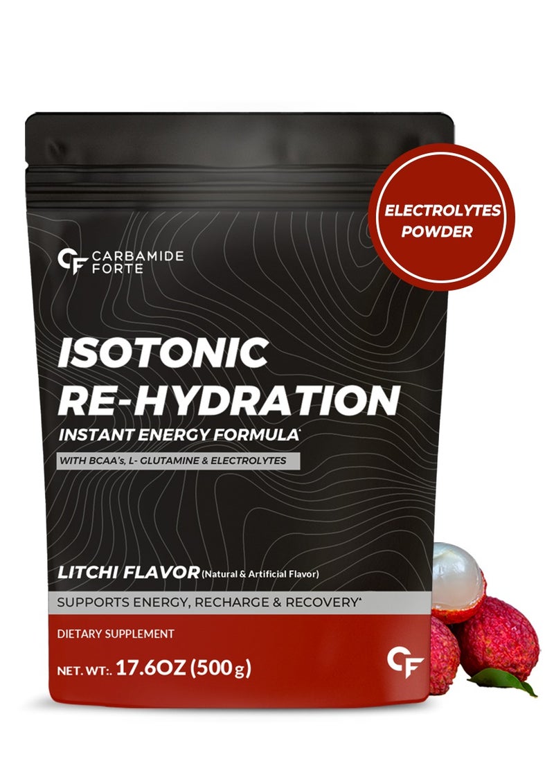 CARBAMIDE FORTE - Carbamide Forte Isotonic Powder | Pre Workout Supplement | Instant Energy Drink for Workout | Electrolyte Powder with added BCAA & L Glutamine - Litchi Flavour - 500g (Pack of 1) - Image 1