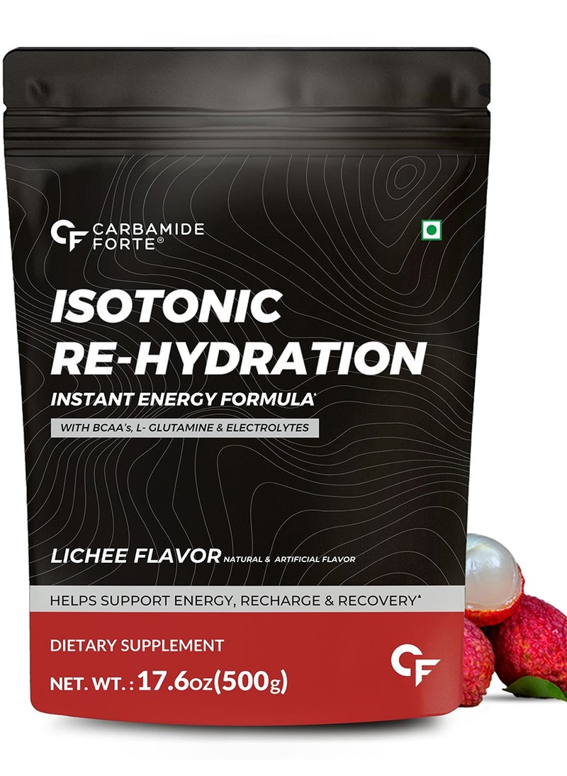 CARBAMIDE FORTE Carbamide Forte Isotonic Powder | Pre Workout Supplement | Instant Energy Drink for Workout | Electrolyte Powder with added BCAA & L Glutamine - Litchi Flavour - 500g (Pack of 1)  - Image 1