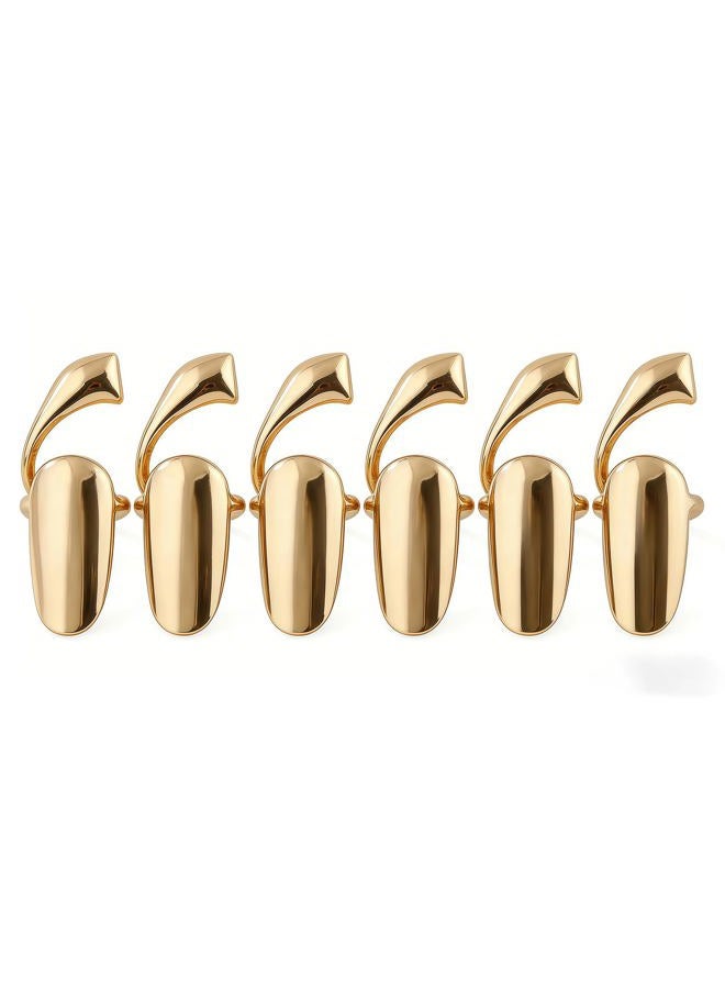 VANTOBEST 6Pcs Fashion Simple Finger Nail Ring Retro Alloy Fingernails Ring Finger Tip Rings Fingernail Protective Cover Nail Decoration Tool for Women Ladies Girls (Gold) - Image 1