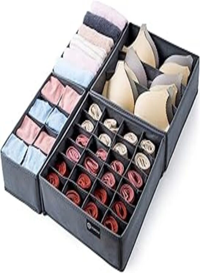 SLA STORESLA 4 PCS Drawer Organizer, Wardrobe Clothes Storage Organizer Box, Underwear Bra Organiser Closet Drawer Divider for Skirts Socks Bras Panties & Scarf (GREY) 