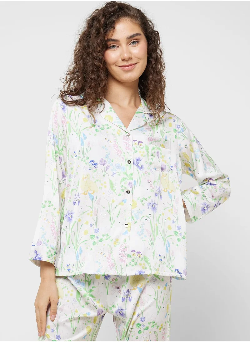 جينجر Floral Printed Shirt & Pyjama Set