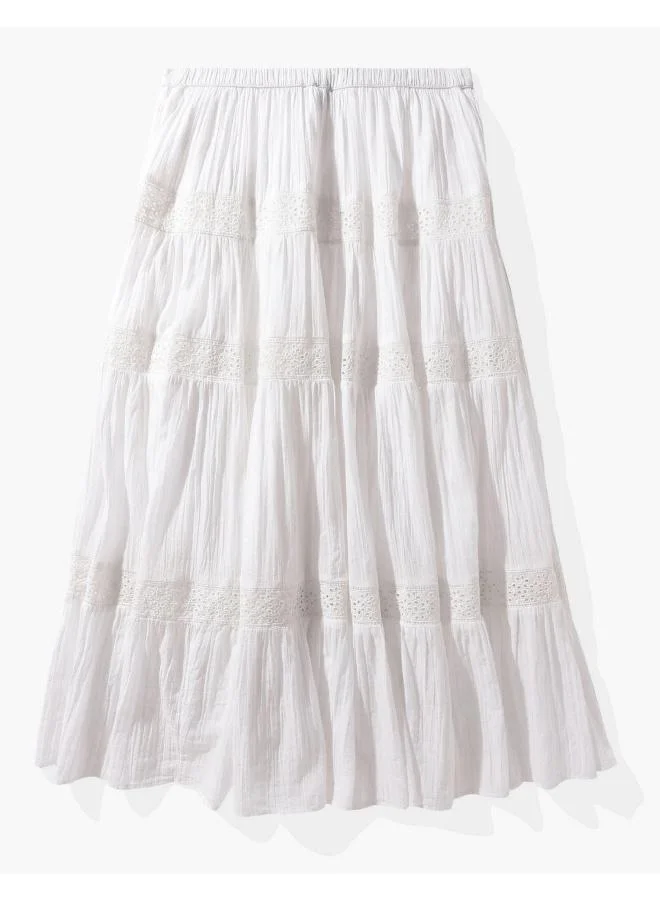 American Eagle Lace Detail High Waist Tiered  Sktirt