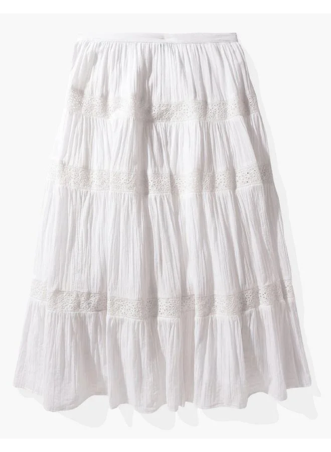 American Eagle Lace Detail High Waist Tiered  Sktirt