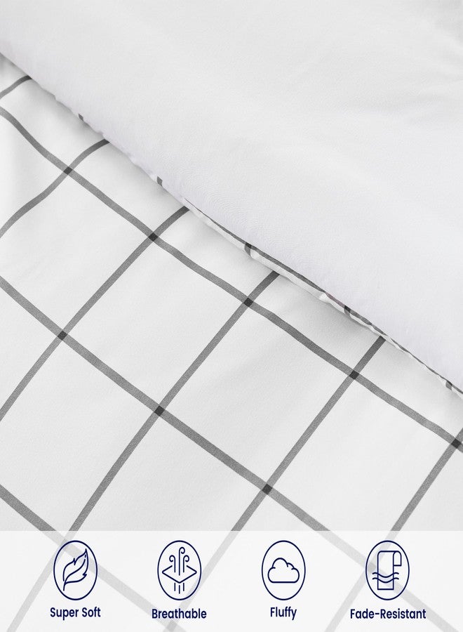 SLEEP ZONE طقم لحاف نوم من SLEEP ZONE، مقاس توين إكس إل، 5 قطع، بنمط مربعات هندسية مطبوعة، مصنوع من ألياف دقيقة ناعمة، قابل للتهوية وناعم، طقم سرير متكامل (رمادي شبكي أبيض، توين إكس إل) - Image 4