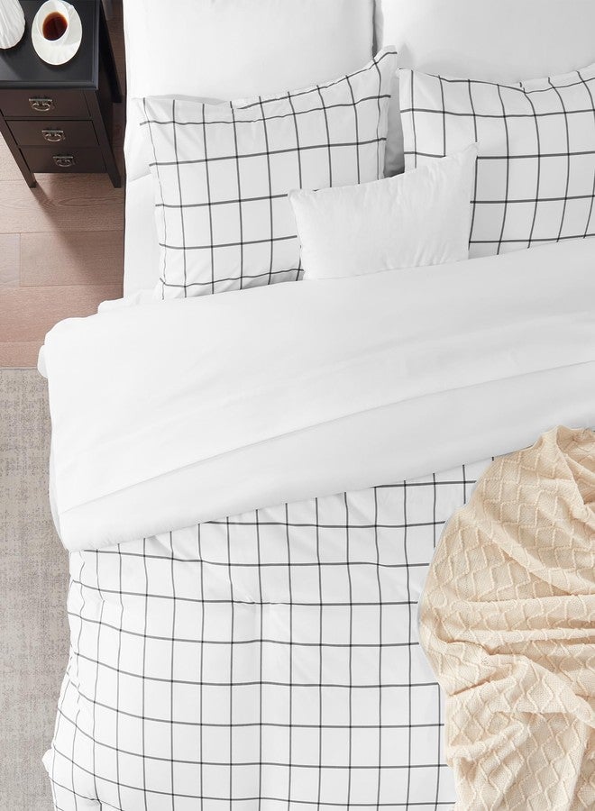 SLEEP ZONE طقم لحاف نوم من SLEEP ZONE، مقاس توين إكس إل، 5 قطع، بنمط مربعات هندسية مطبوعة، مصنوع من ألياف دقيقة ناعمة، قابل للتهوية وناعم، طقم سرير متكامل (رمادي شبكي أبيض، توين إكس إل) - Image 2