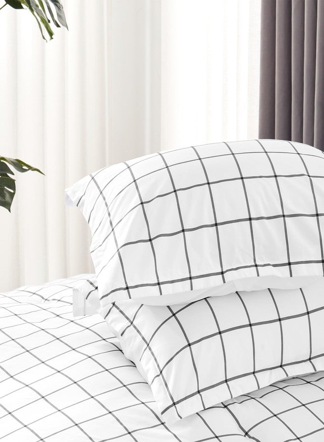 SLEEP ZONE طقم لحاف نوم من SLEEP ZONE، مقاس توين إكس إل، 5 قطع، بنمط مربعات هندسية مطبوعة، مصنوع من ألياف دقيقة ناعمة، قابل للتهوية وناعم، طقم سرير متكامل (رمادي شبكي أبيض، توين إكس إل) - Image 3