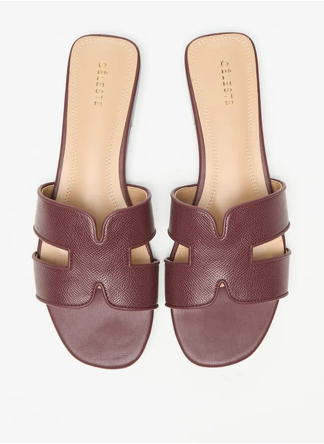 سيليست Womens Textured Slip-On Flat Sandals