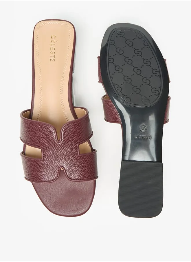 سيليست Womens Textured Slip-On Flat Sandals