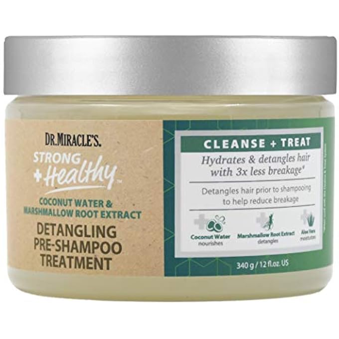 Dr. Miracle's Strong & Healthy Detangling Pre-Shampoo Treatment. Infused with Coconut Water, Marshmallow Root and Aloe Vera, Hydrates and Restores Moisture to Dry Damaged Hair 12 oz