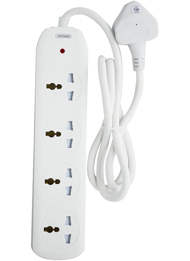 Unipower - UNIPOWER 4 in 1 Power Strips EX-1763 Extension Cord with 4 way Outlets, Universal Plug Adapter with Safety Shutters, Charging Socket with 1.5 meter Heat resistant Extension Cord (White) ESMA approved - Image 1