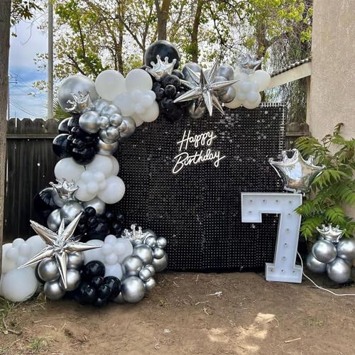 ADOINBY Black and Silver White Balloon Arch Kit, 140Pcs Explosion Star Black and Silver White Balloon 22 18 12 10 5 Inch Different Size Balloons for Birthday Anniversary New Years Party Decorations - Image 5